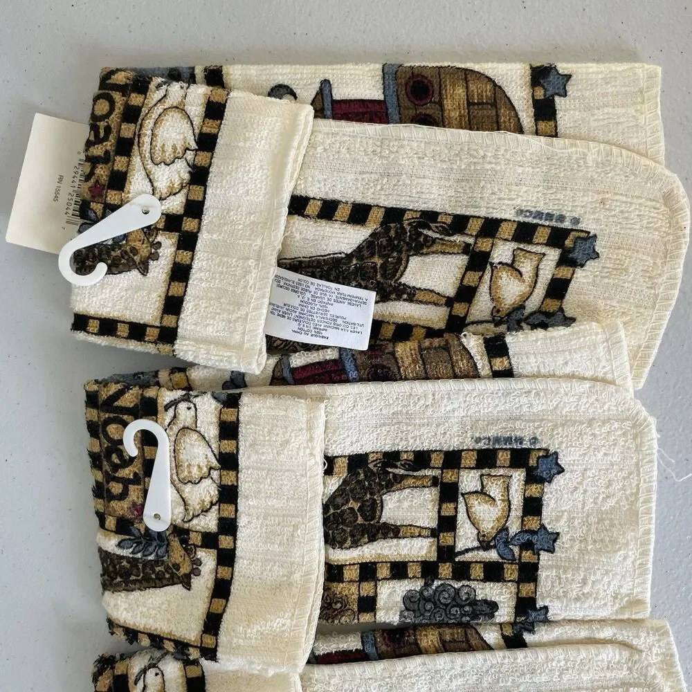 Vintage B&D Kitchenworks Hand Towels Lot 90's Noah's Arc Graphic 100% Cotton